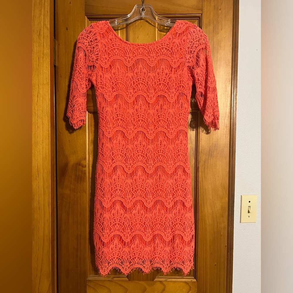 Ezra Vibrant Coral Lace Dress